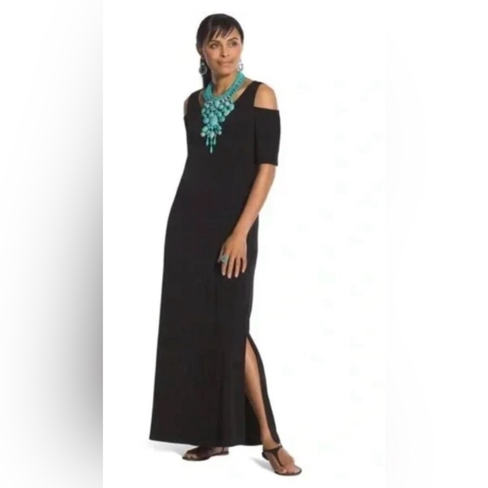 Chico's Black Cold-Shoulder Maxi Dress size 1 medium EUC